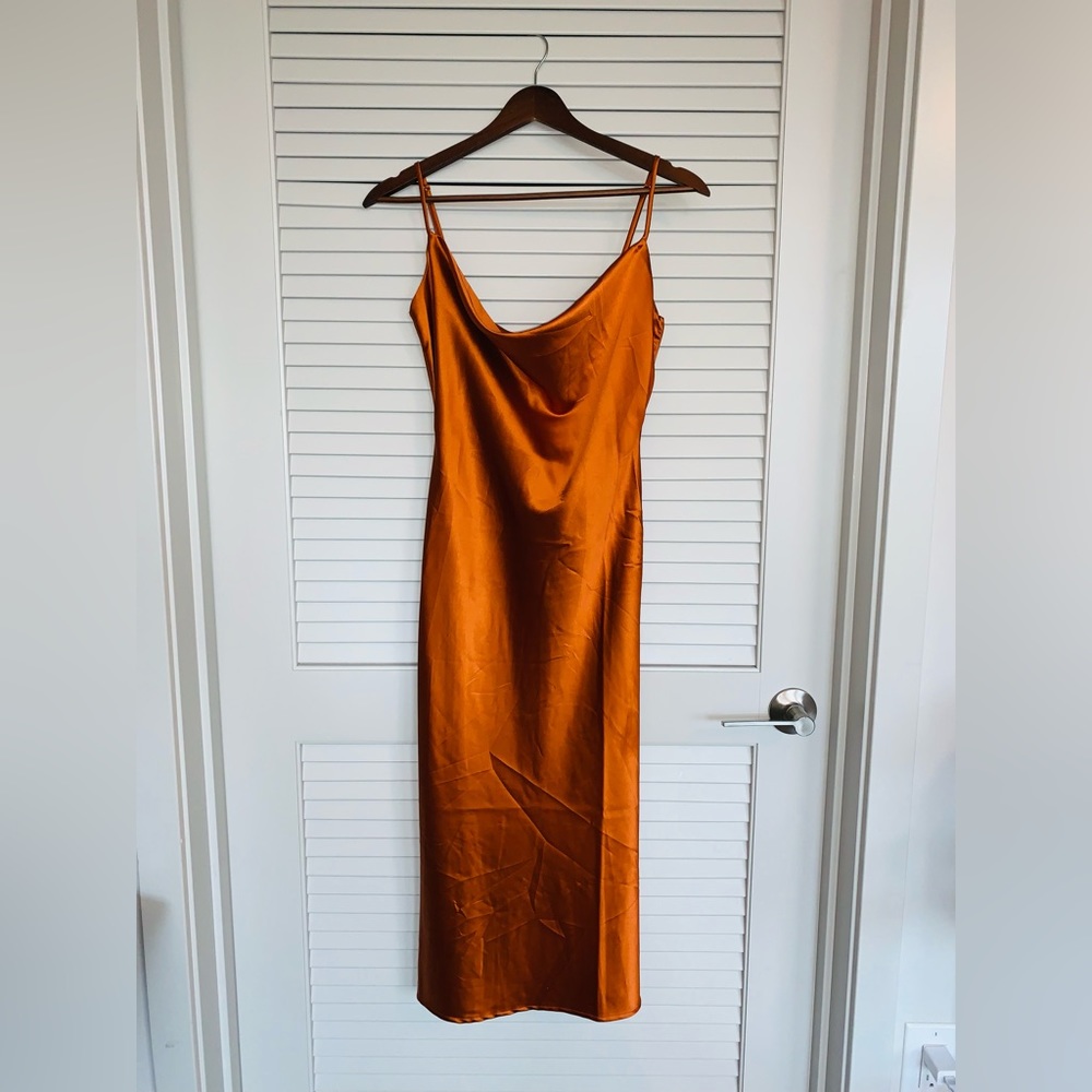 Meshki Tabitha Cowl Neck Midi Dress - Burnt Orange